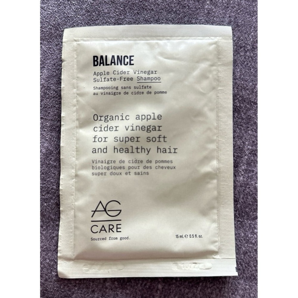AG Care Balance Apple Cider Vinegar Sulfate-Free Shampoo sample packet designed